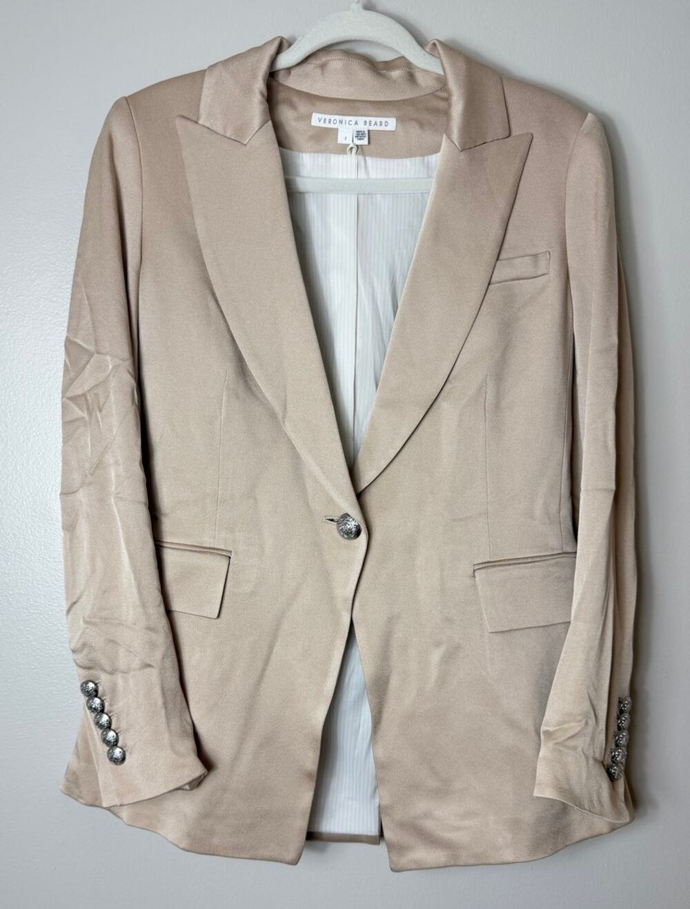 Veronica Beard Dickey Blazer Jacket 2 Tan Satin Quiet Luxury Office Workwear